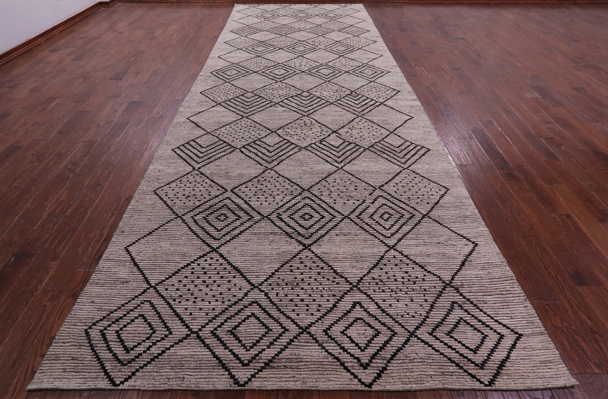 Tribal Moroccan Hand Knotted Wool On Wool Rug - 6' 8" X 18' 3" - Golden Nile