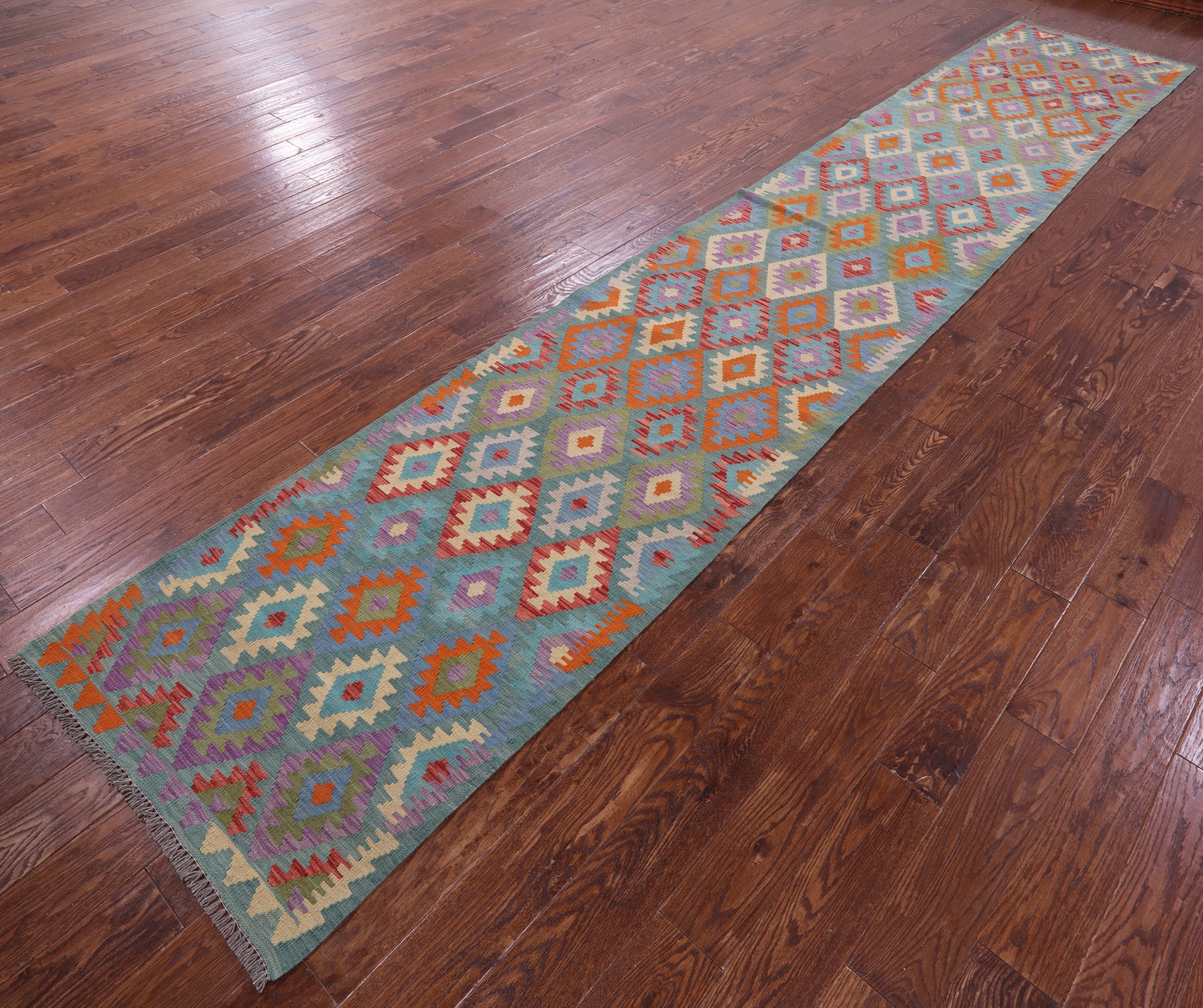 Reversible Kilim Flat Weave Wool On Wool Runner Rug - 2' 9" X 15' 11" - Golden Nile