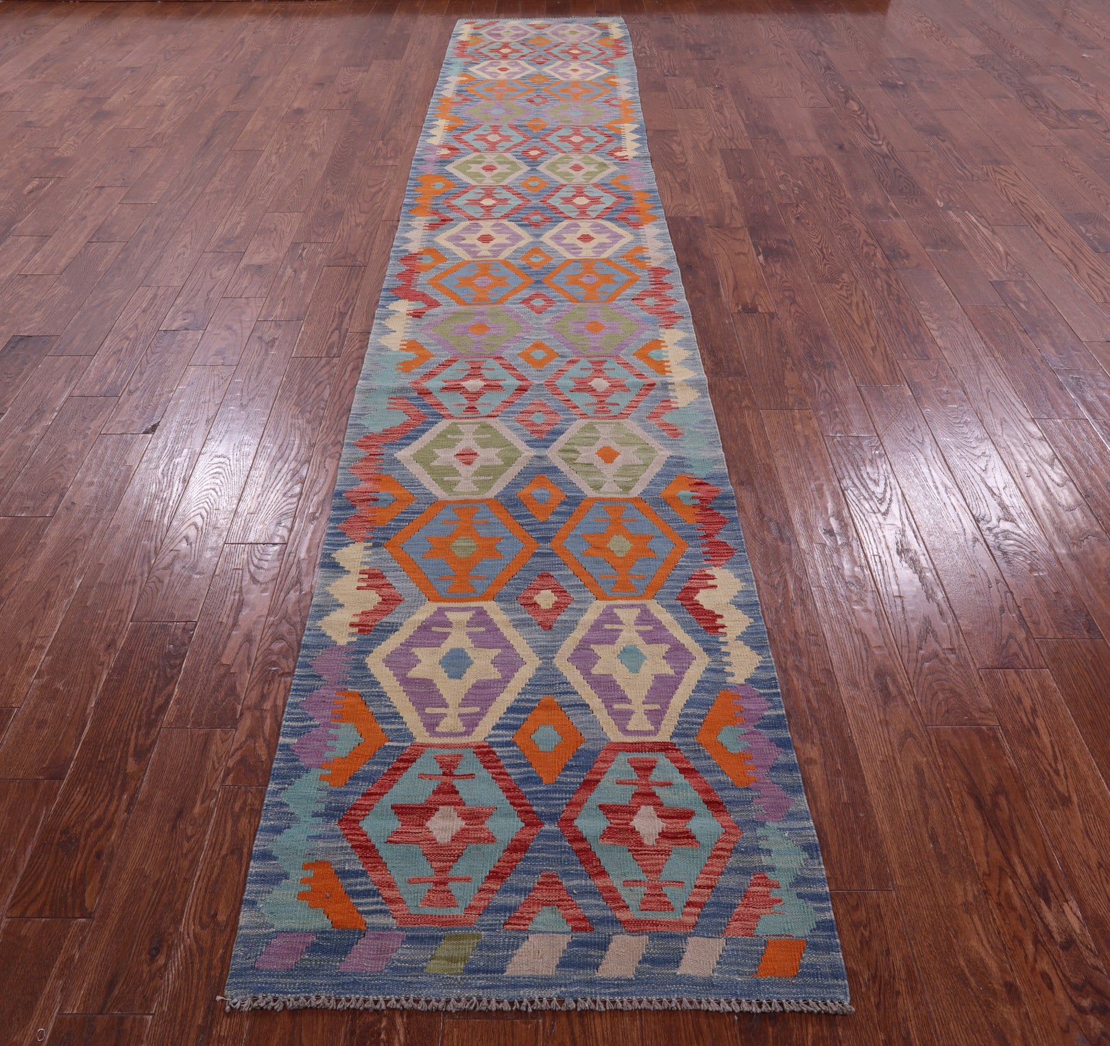 Reversible Kilim Flat Weave Wool On Wool Runner Rug - 2' 9" X 15' 7" - Golden Nile