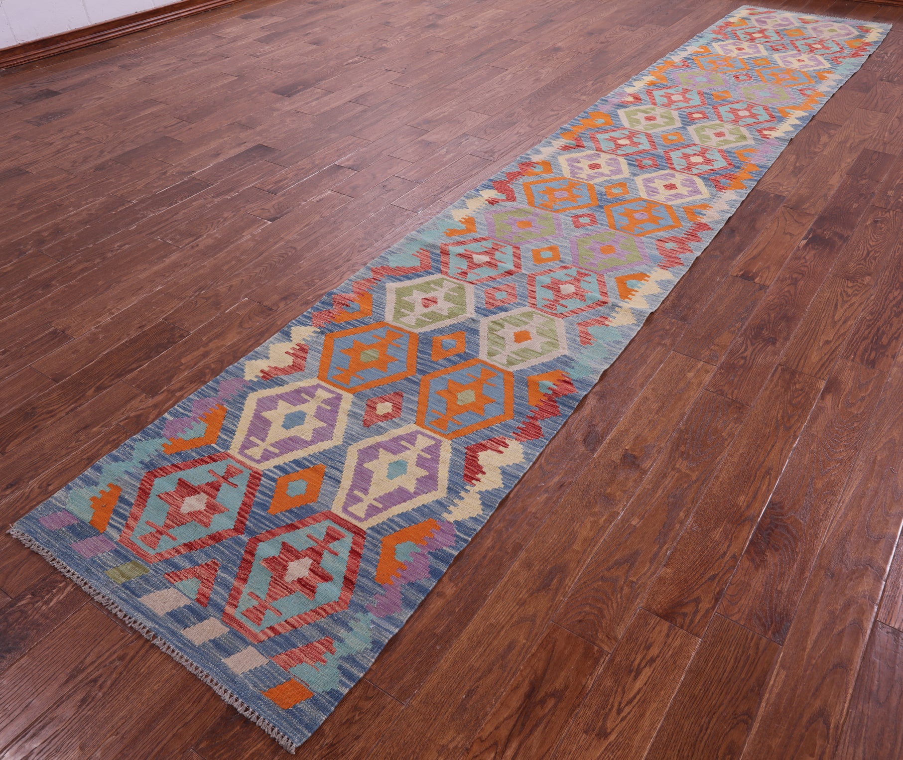 Reversible Kilim Flat Weave Wool On Wool Runner Rug - 2' 9" X 15' 7" - Golden Nile