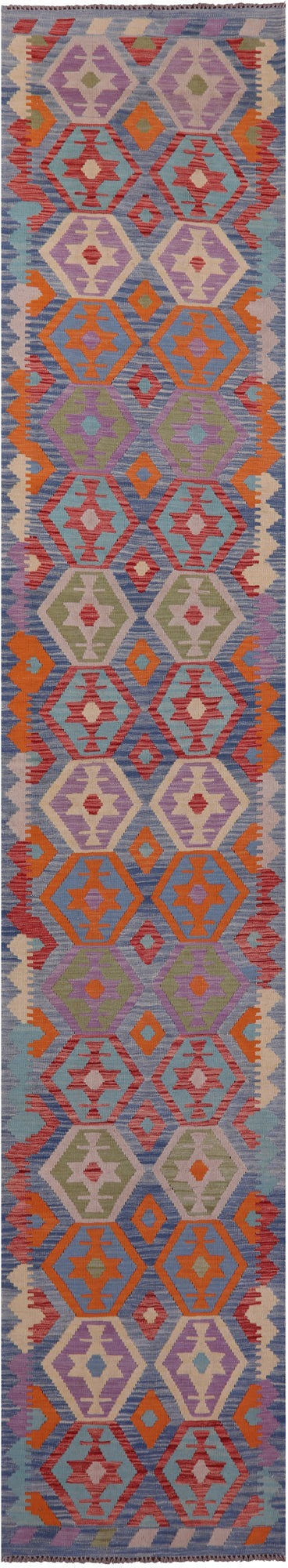 Reversible Kilim Flat Weave Wool On Wool Runner Rug - 2' 9" X 15' 7" - Golden Nile