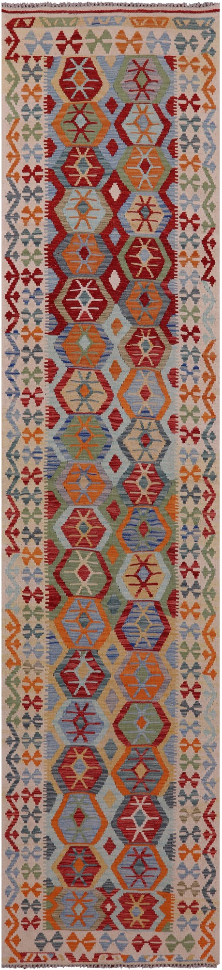 Reversible Kilim Flat Weave Wool On Wool Runner Rug - 2' 9" X 12' 10" - Golden Nile