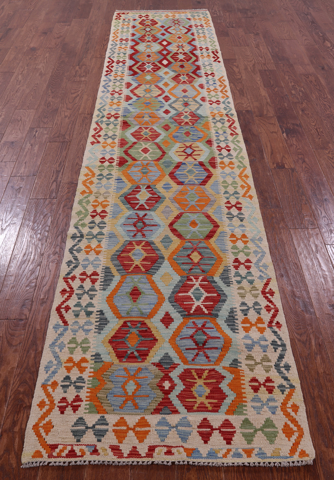 Reversible Kilim Flat Weave Wool On Wool Runner Rug - 2' 9" X 12' 10" - Golden Nile