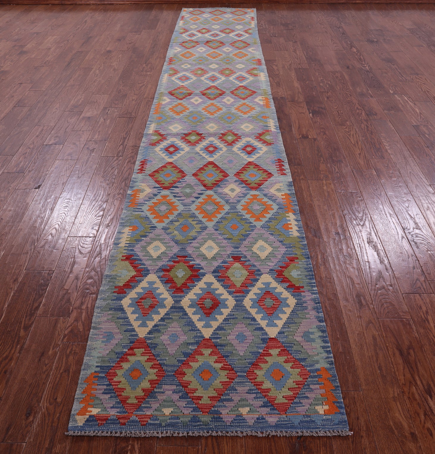 Reversible Kilim Flat Weave Wool On Wool Runner Rug - 2' 9" X 16' 1" - Golden Nile