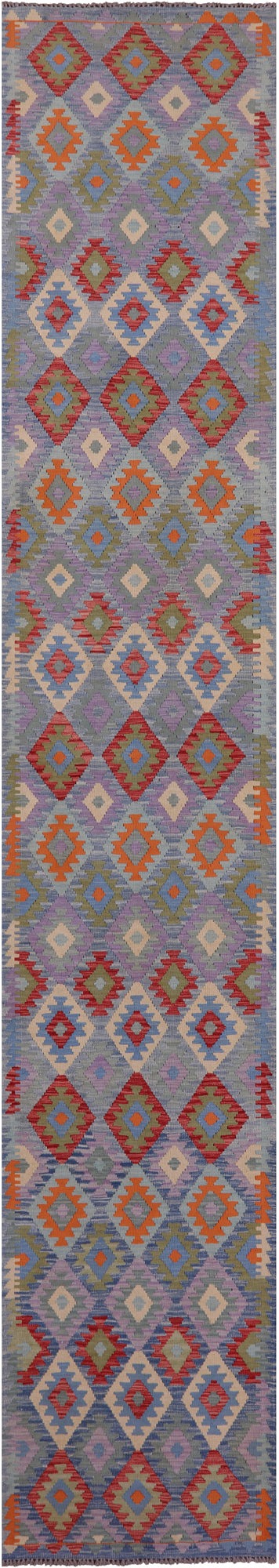 Reversible Kilim Flat Weave Wool On Wool Runner Rug - 2' 9" X 16' 1" - Golden Nile