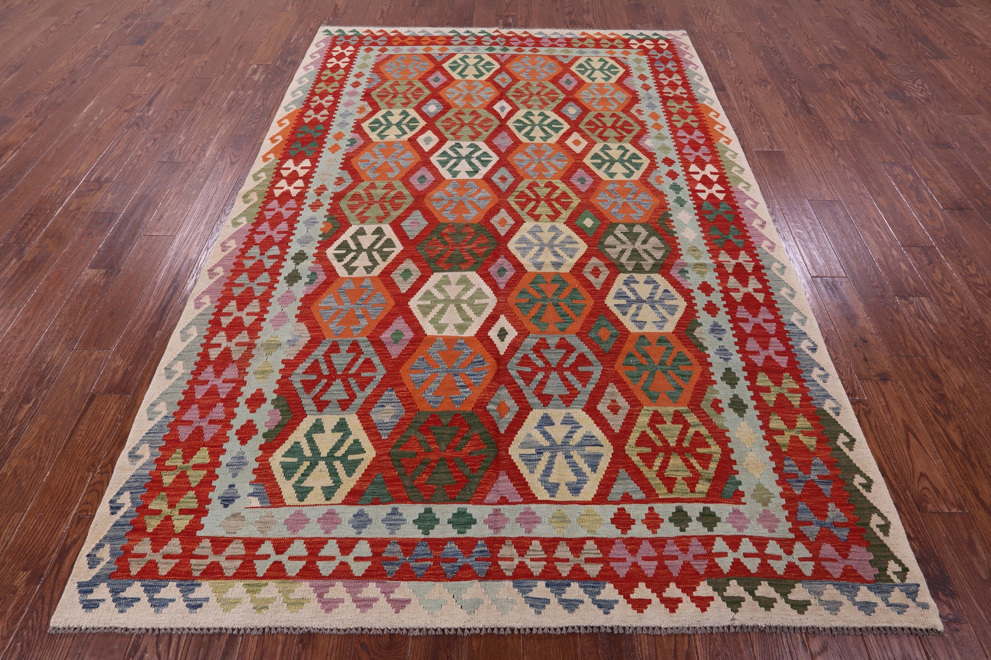 Reversible Kilim Flat Weave Wool On Wool Rug - 6' 10" X 9' 6" - Golden Nile