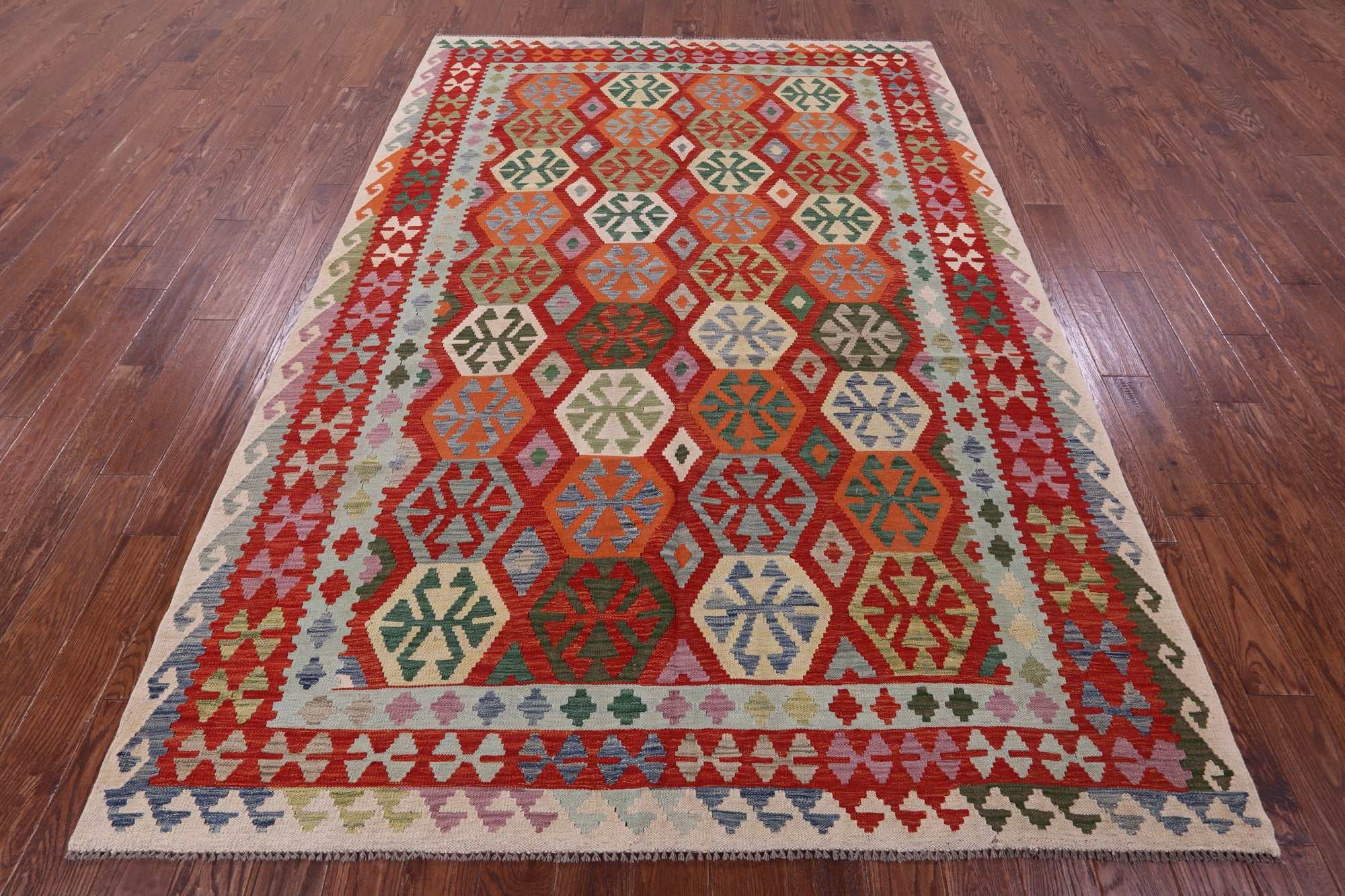 Reversible Kilim Flat Weave Wool On Wool Rug - 6' 10" X 9' 6" - Golden Nile