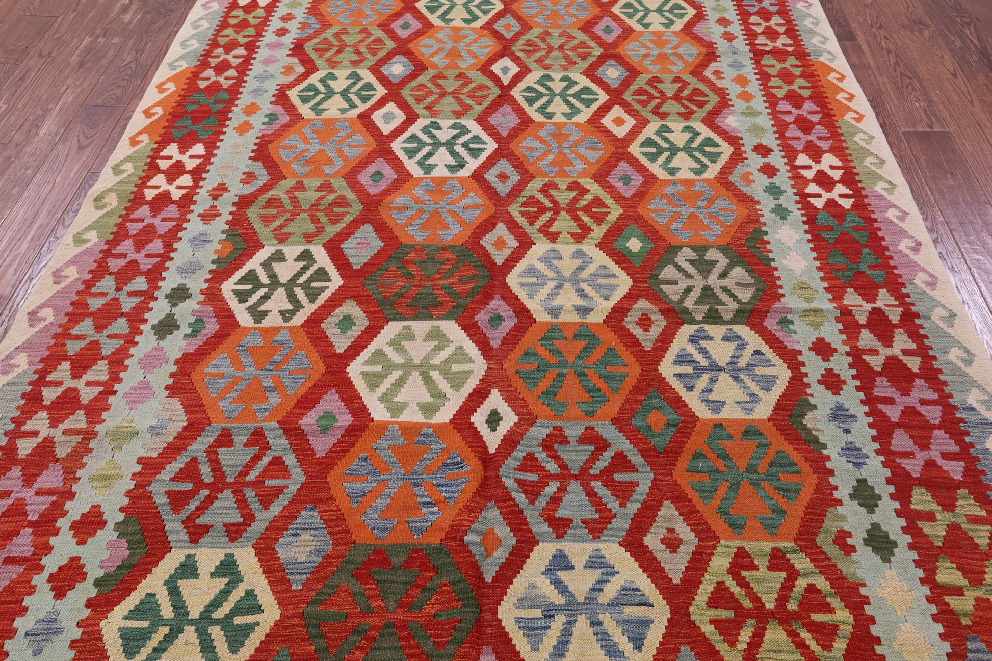 Reversible Kilim Flat Weave Wool On Wool Rug - 6' 10" X 9' 6" - Golden Nile