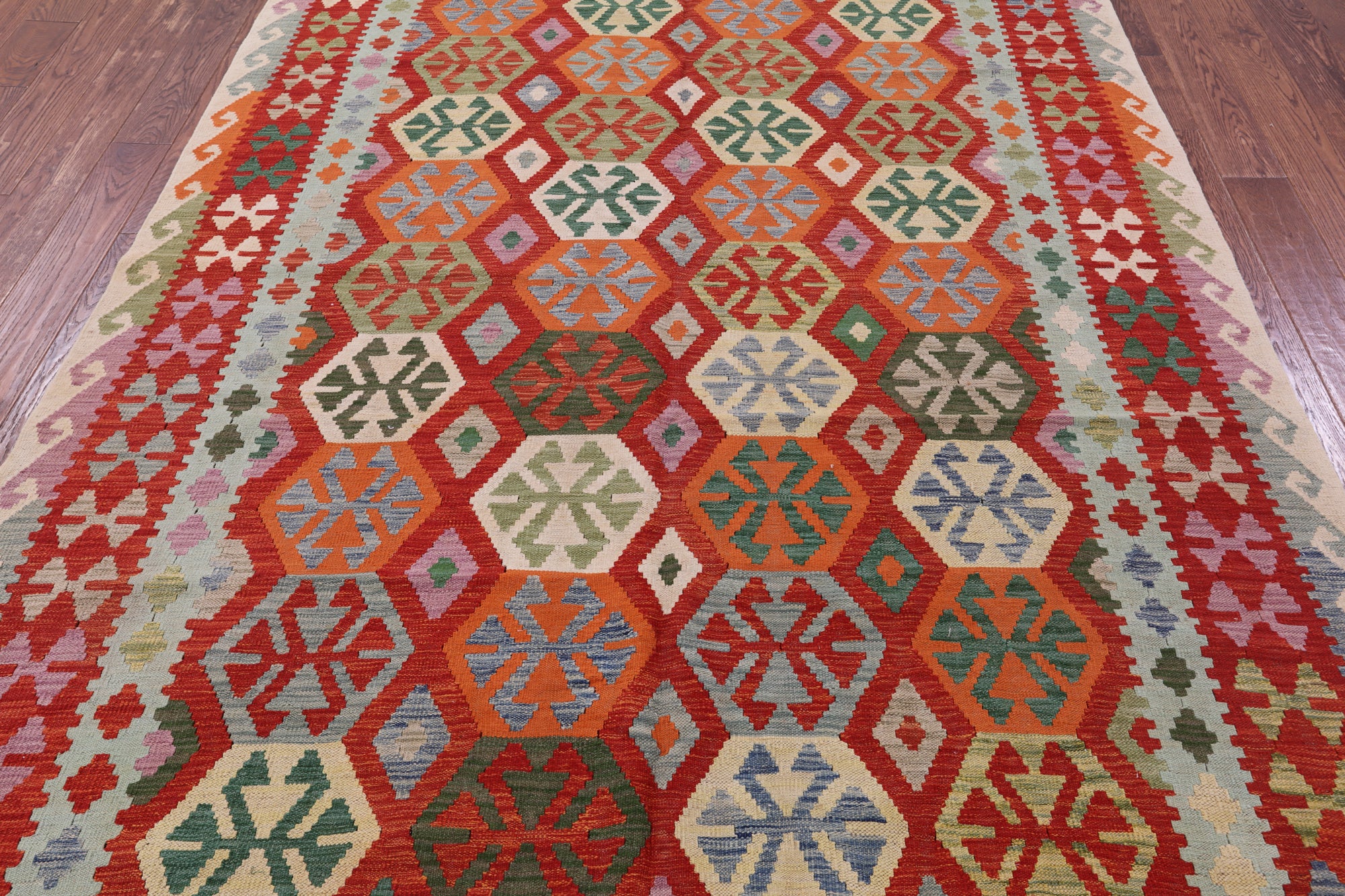 Reversible Kilim Flat Weave Wool On Wool Rug - 6' 10" X 9' 6" - Golden Nile