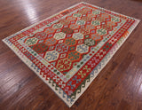 Reversible Kilim Flat Weave Wool On Wool Rug - 6' 10" X 9' 6" - Golden Nile