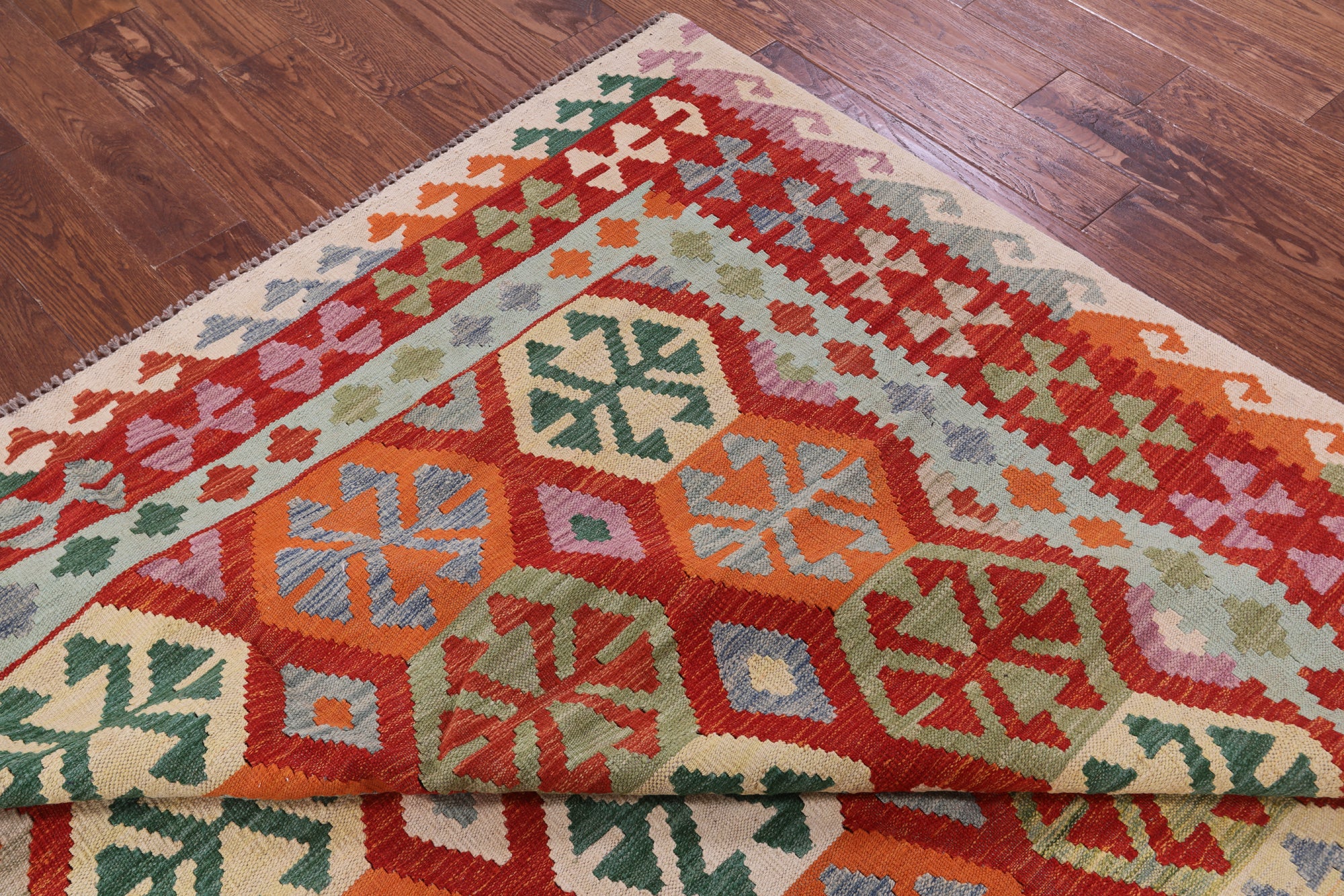 Reversible Kilim Flat Weave Wool On Wool Rug - 6' 10" X 9' 6" - Golden Nile