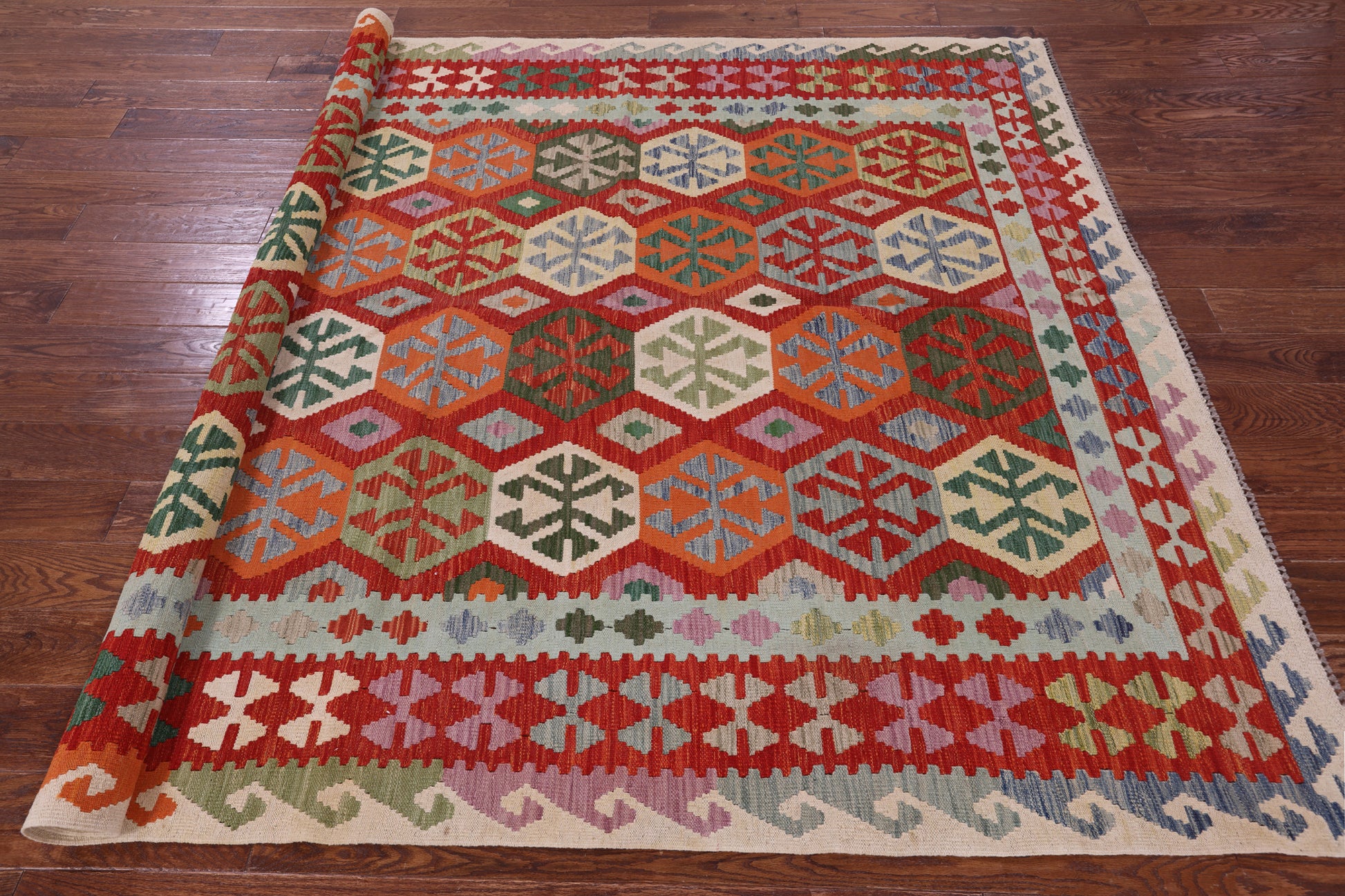 Reversible Kilim Flat Weave Wool On Wool Rug - 6' 10" X 9' 6" - Golden Nile