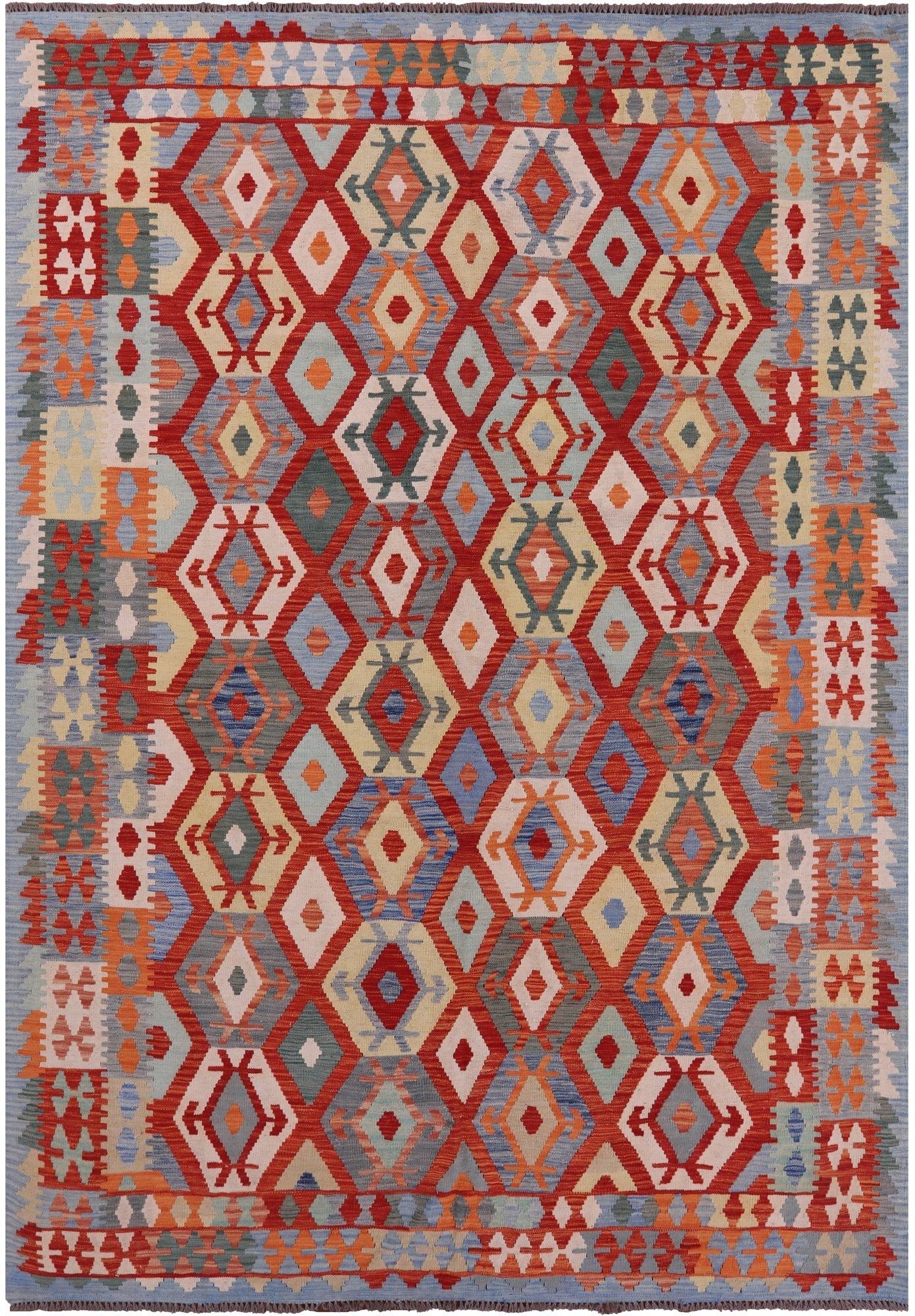 Reversible Kilim Flat Weave Wool On Wool Rug - 6' 9" X 9' 7" - Golden Nile