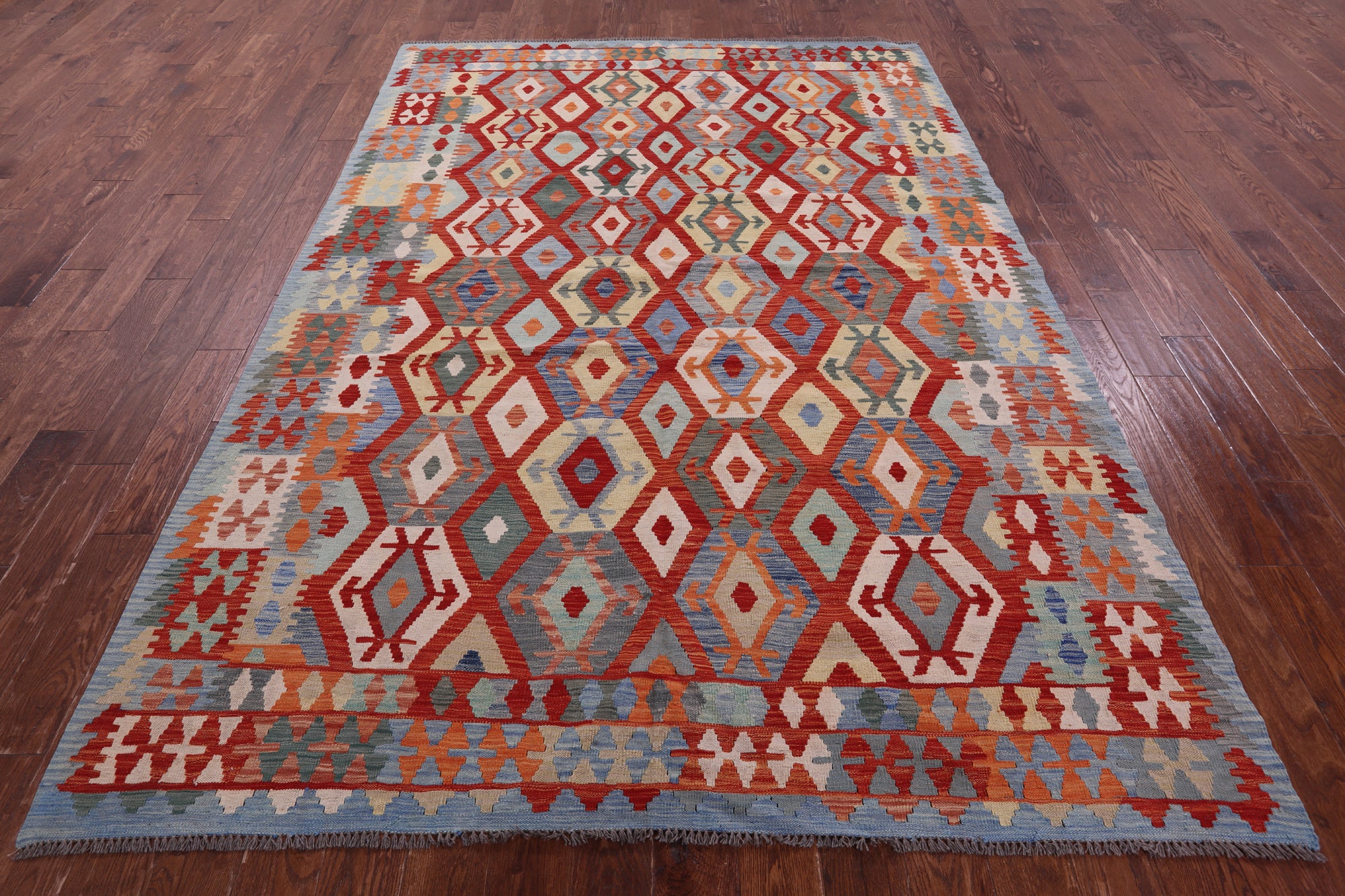 Reversible Kilim Flat Weave Wool On Wool Rug - 6' 9" X 9' 7" - Golden Nile