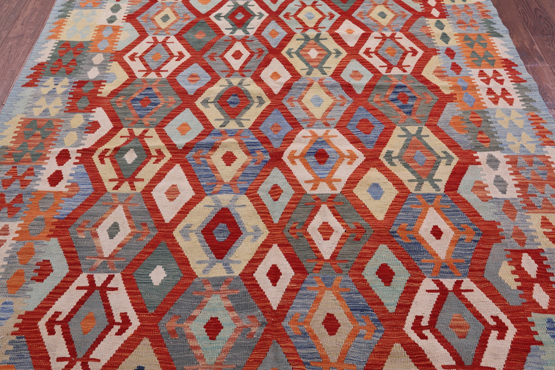 Reversible Kilim Flat Weave Wool On Wool Rug - 6' 9" X 9' 7" - Golden Nile
