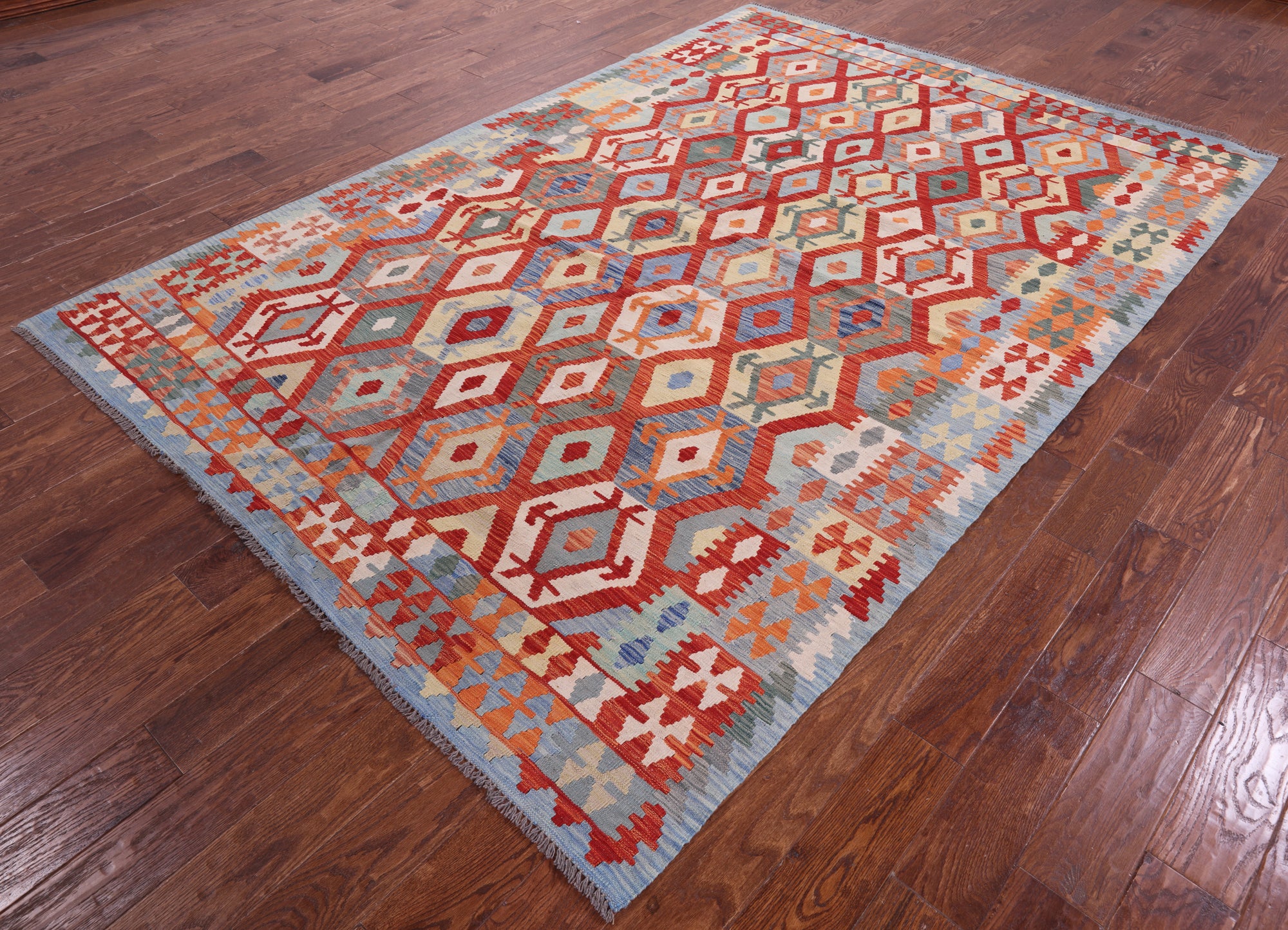 Reversible Kilim Flat Weave Wool On Wool Rug - 6' 9" X 9' 7" - Golden Nile