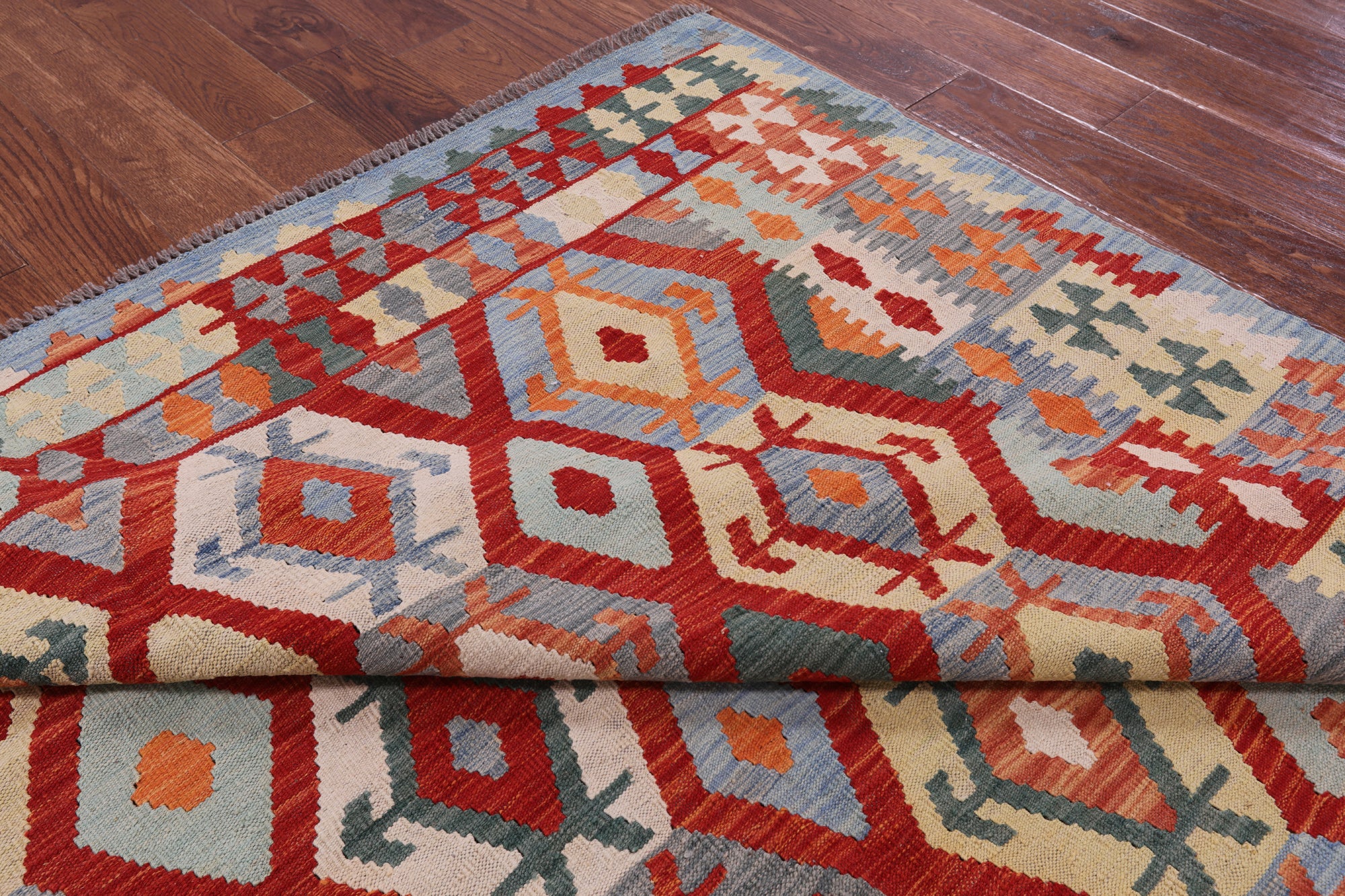 Reversible Kilim Flat Weave Wool On Wool Rug - 6' 9" X 9' 7" - Golden Nile