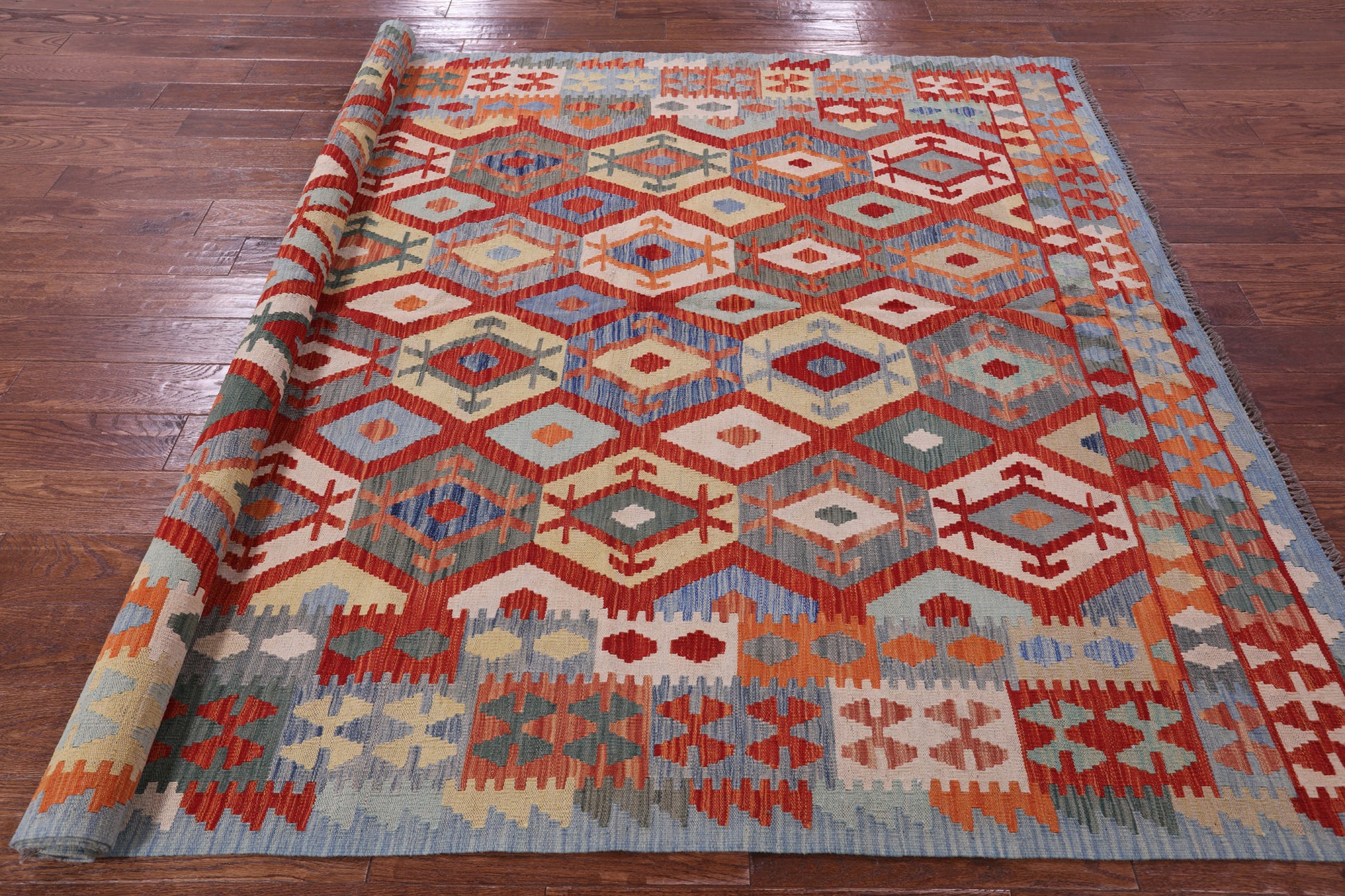 Reversible Kilim Flat Weave Wool On Wool Rug - 6' 9" X 9' 7" - Golden Nile