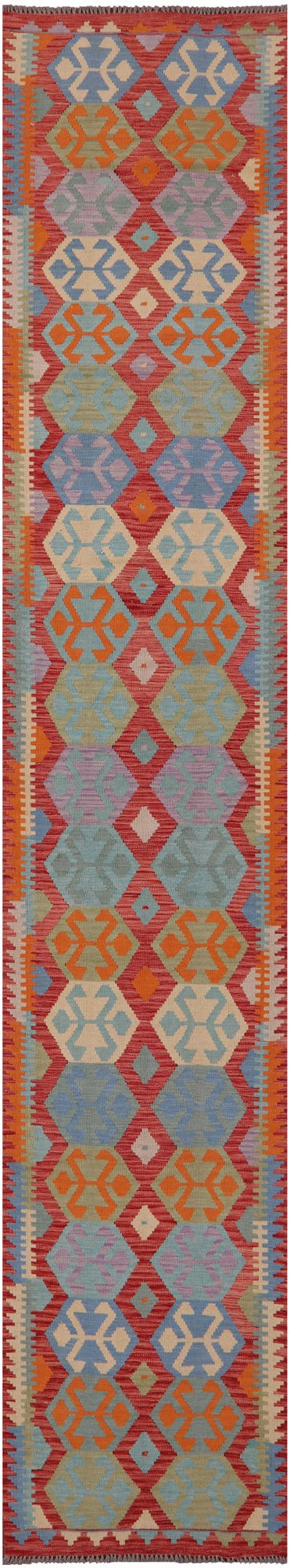 Reversible Kilim Flat Weave Wool On Wool Runner Rug - 2' 11" X 16' 1" - Golden Nile