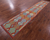Reversible Kilim Flat Weave Wool On Wool Runner Rug - 2' 11" X 16' 1" - Golden Nile