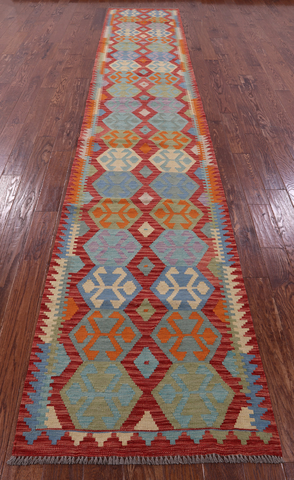 Reversible Kilim Flat Weave Wool On Wool Runner Rug - 2' 11" X 16' 1" - Golden Nile