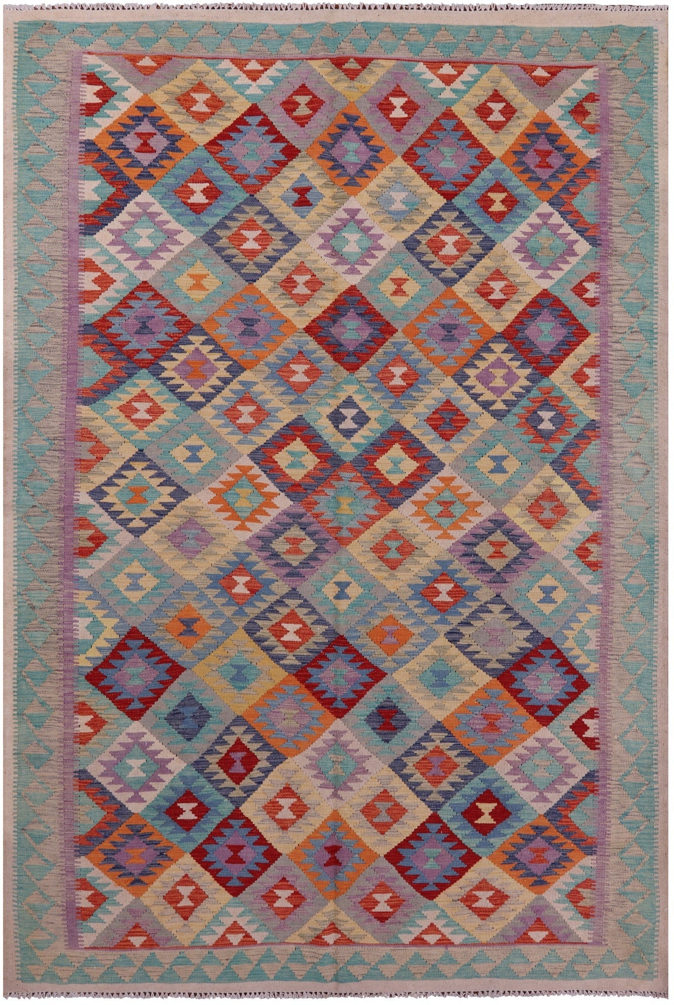 Reversible Kilim Flat Weave Wool On Wool Rug - 6' 8" X 9' 6" - Golden Nile
