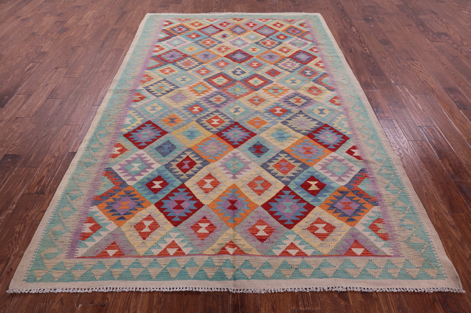 Reversible Kilim Flat Weave Wool On Wool Rug - 6' 8" X 9' 6" - Golden Nile