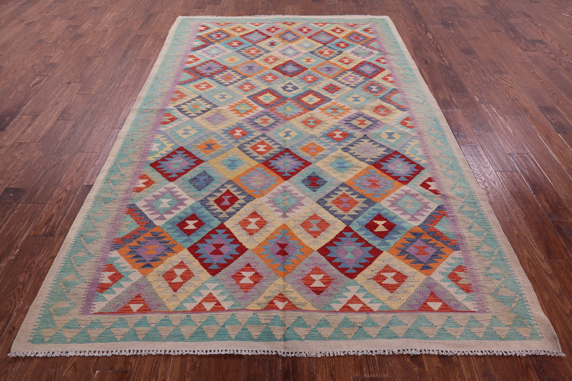 Reversible Kilim Flat Weave Wool On Wool Rug - 6' 8" X 9' 6" - Golden Nile