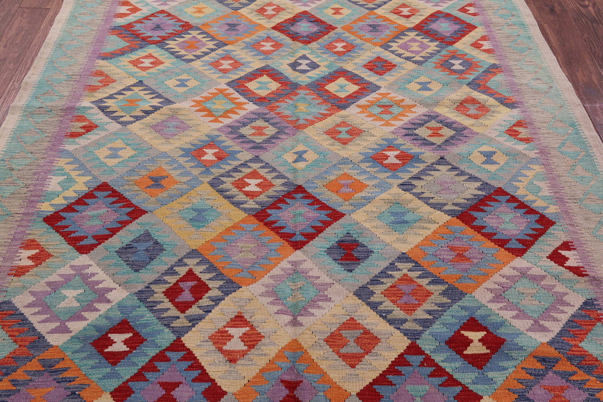 Reversible Kilim Flat Weave Wool On Wool Rug - 6' 8" X 9' 6" - Golden Nile