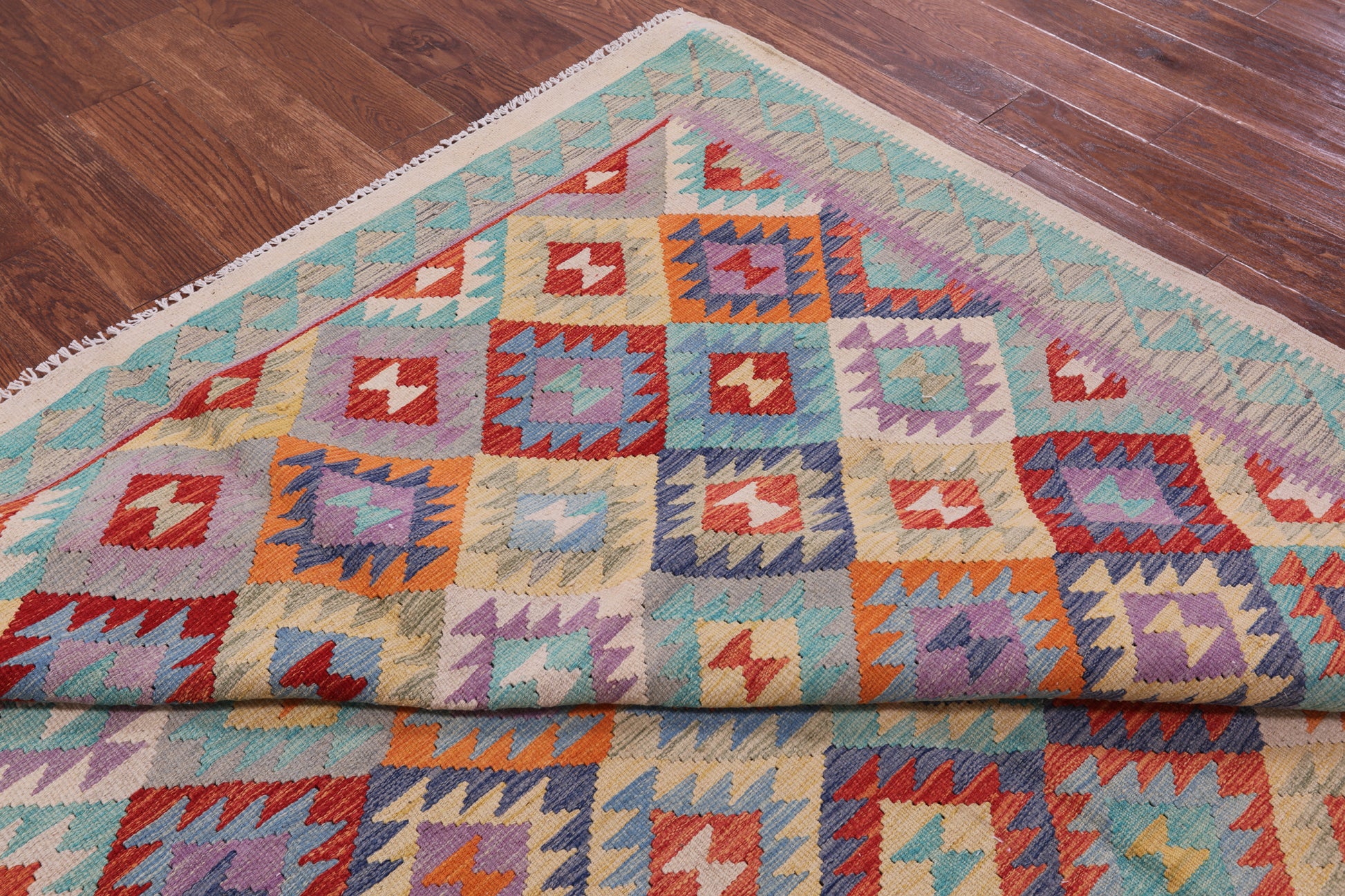 Reversible Kilim Flat Weave Wool On Wool Rug - 6' 8" X 9' 6" - Golden Nile