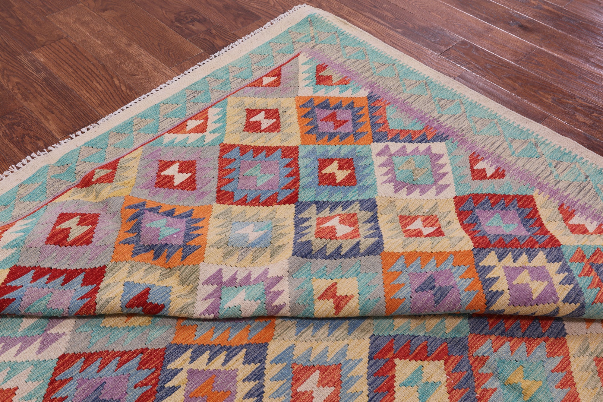 Reversible Kilim Flat Weave Wool On Wool Rug - 6' 8" X 9' 6" - Golden Nile