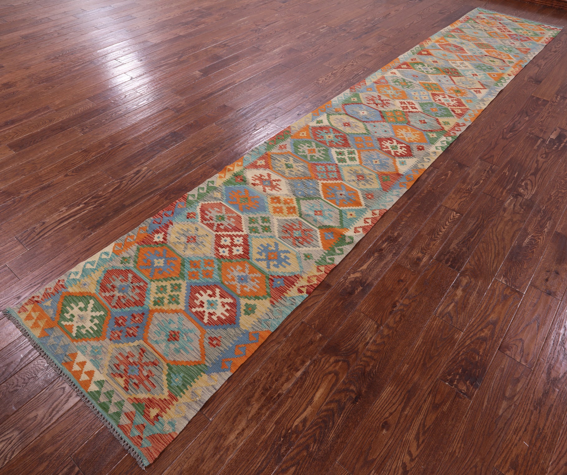 Reversible Kilim Flat Weave Wool On Wool Runner Rug - 2' 10" X 16' 1" - Golden Nile