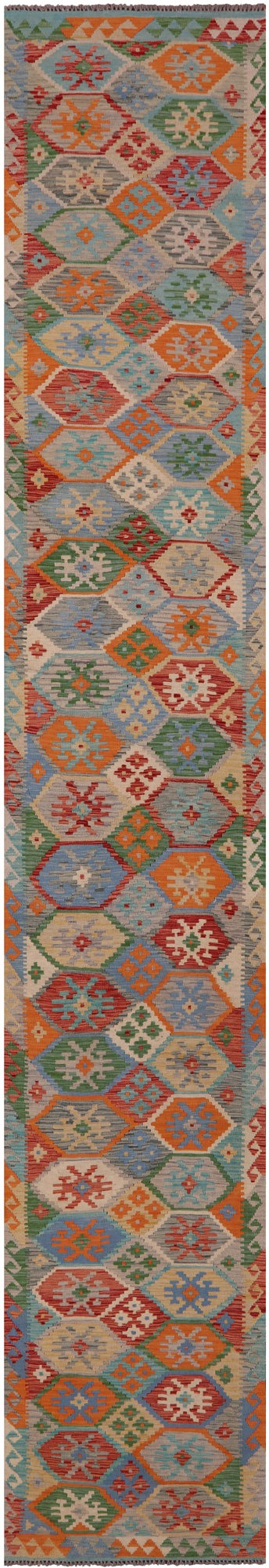 Reversible Kilim Flat Weave Wool On Wool Runner Rug - 2' 10" X 16' 1" - Golden Nile