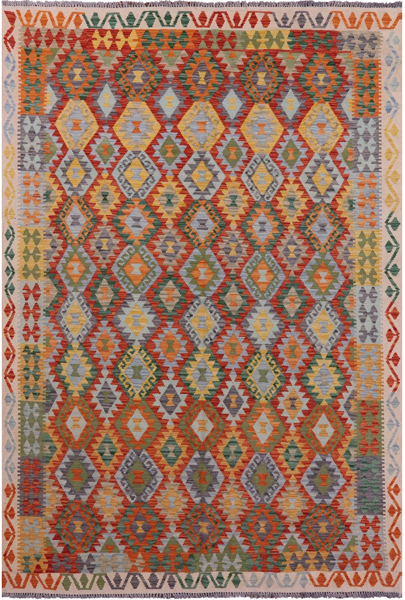 Reversible Kilim Flat Weave Wool On Wool Rug - 6' 8" X 10' 0" - Golden Nile