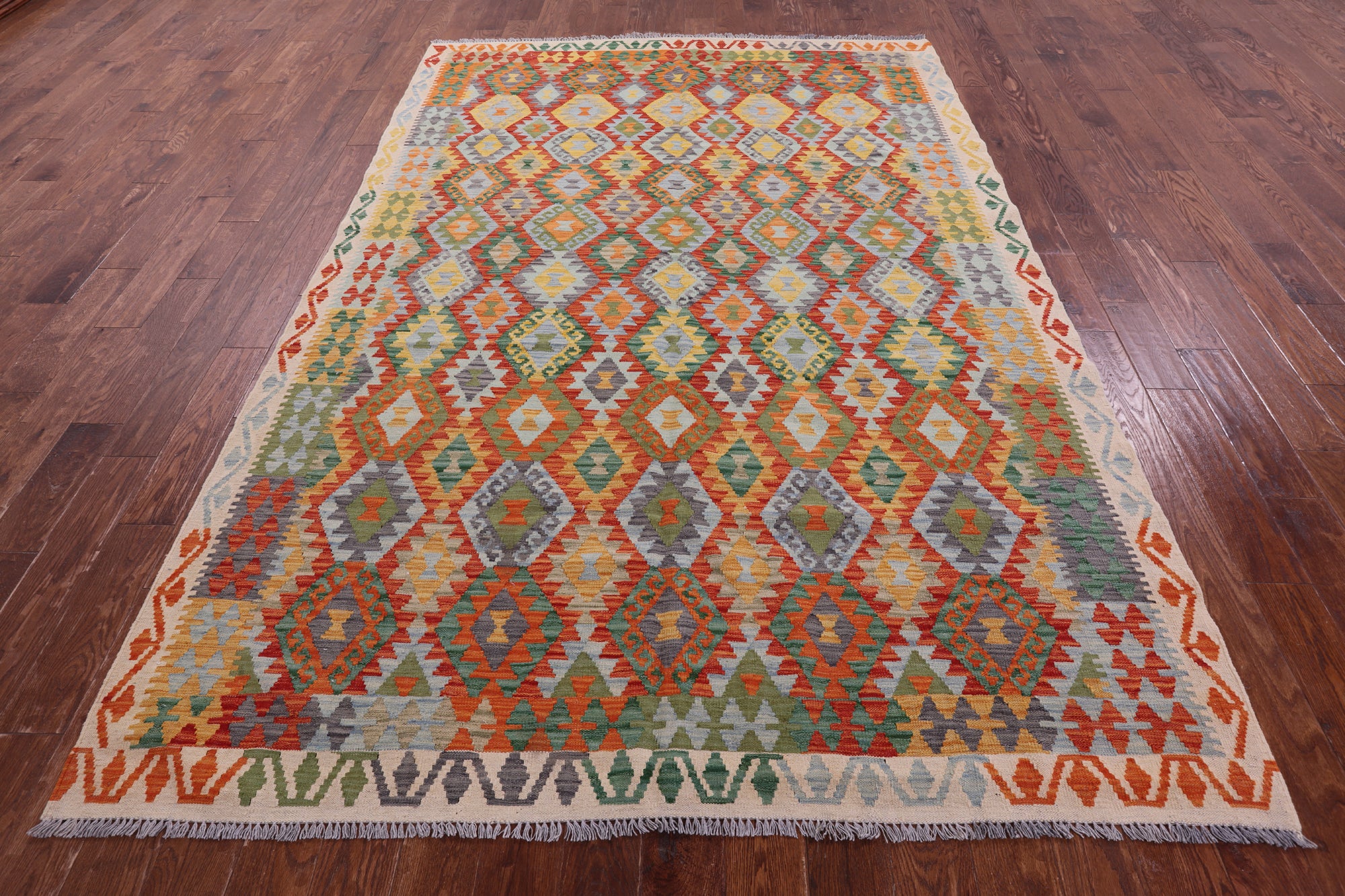 Reversible Kilim Flat Weave Wool On Wool Rug - 6' 8" X 10' 0" - Golden Nile