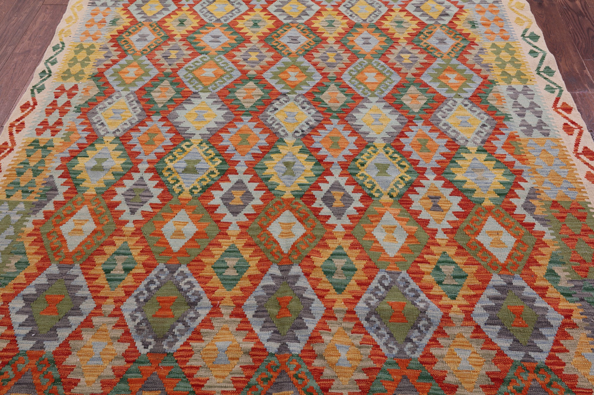 Reversible Kilim Flat Weave Wool On Wool Rug - 6' 8" X 10' 0" - Golden Nile