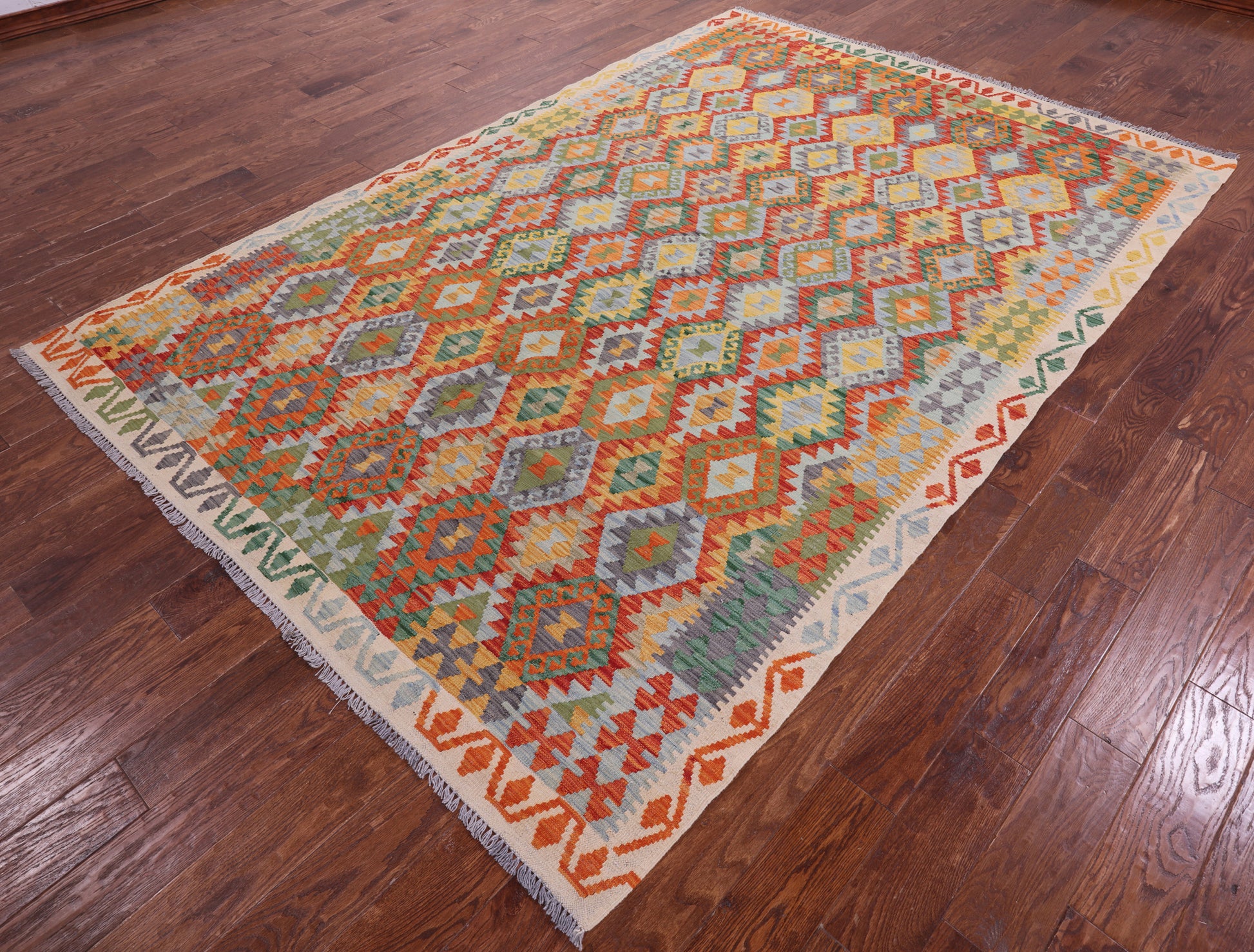 Reversible Kilim Flat Weave Wool On Wool Rug - 6' 8" X 10' 0" - Golden Nile