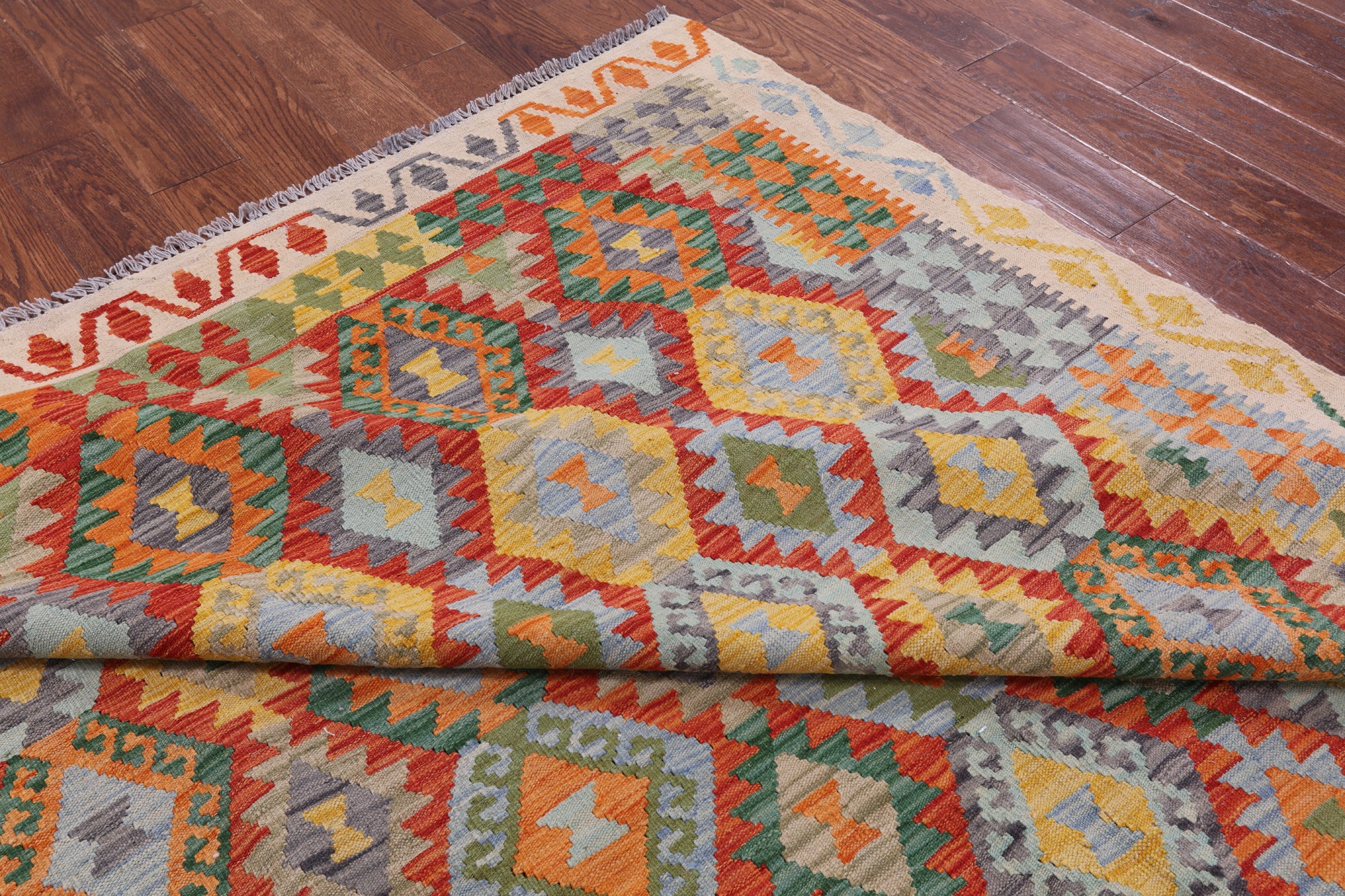 Reversible Kilim Flat Weave Wool On Wool Rug - 6' 8" X 10' 0" - Golden Nile