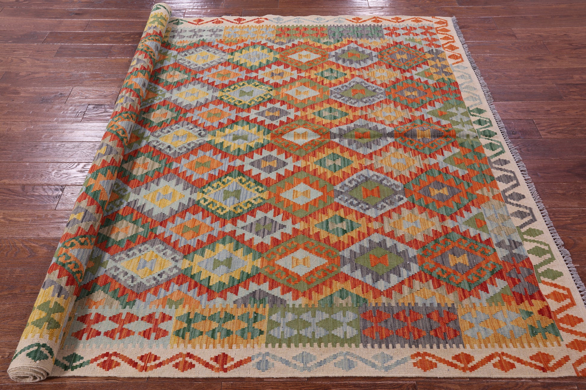 Reversible Kilim Flat Weave Wool On Wool Rug - 6' 8" X 10' 0" - Golden Nile