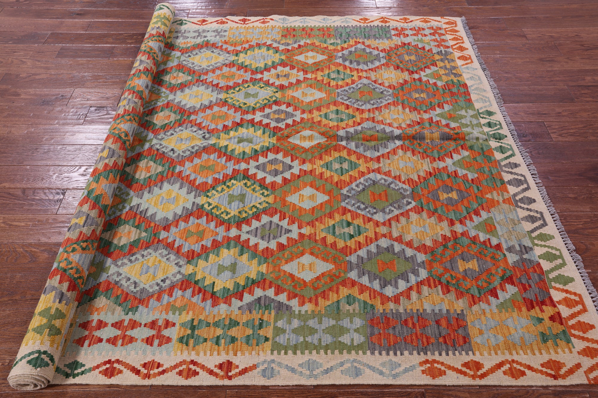 Reversible Kilim Flat Weave Wool On Wool Rug - 6' 8" X 10' 0" - Golden Nile
