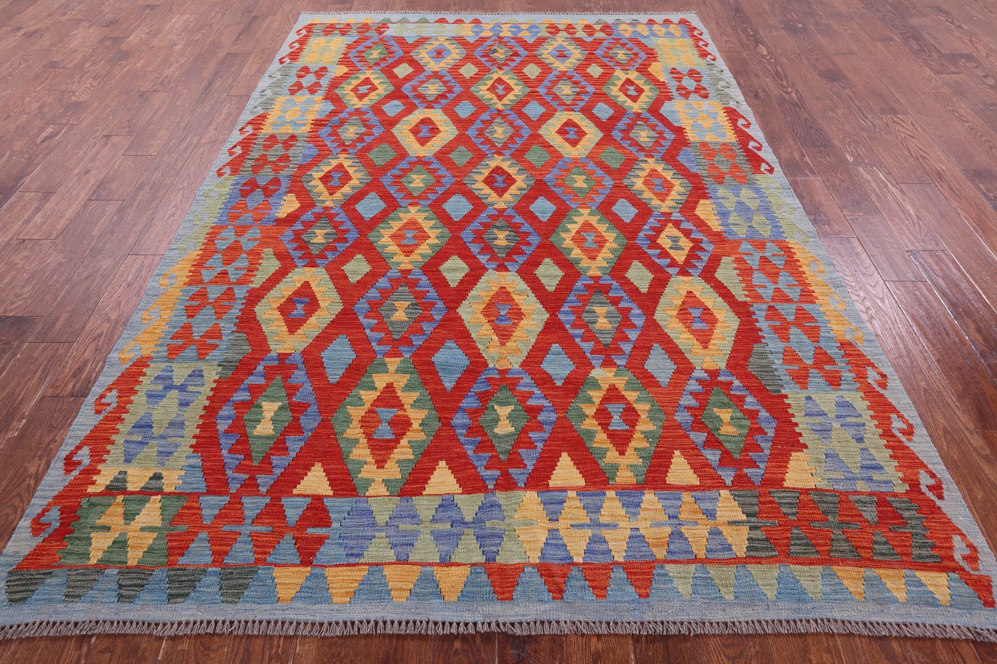 Reversible Kilim Flat Weave Wool On Wool Rug - 6' 9" X 9' 11" - Golden Nile