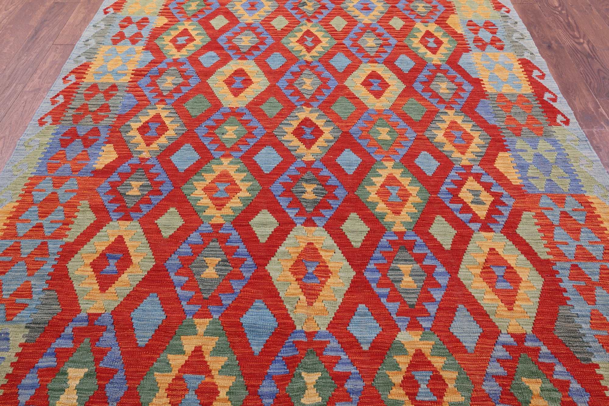 Reversible Kilim Flat Weave Wool On Wool Rug - 6' 9" X 9' 11" - Golden Nile