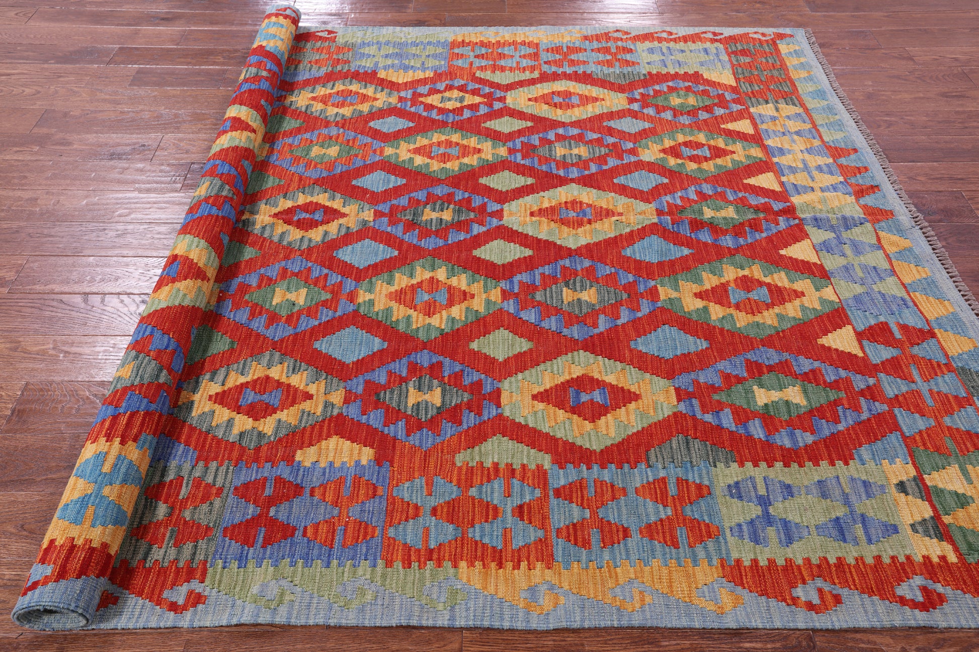 Reversible Kilim Flat Weave Wool On Wool Rug - 6' 9" X 9' 11" - Golden Nile