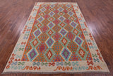 Reversible Kilim Flat Weave Wool On Wool Rug - 6' 9" X 10' 1" - Golden Nile