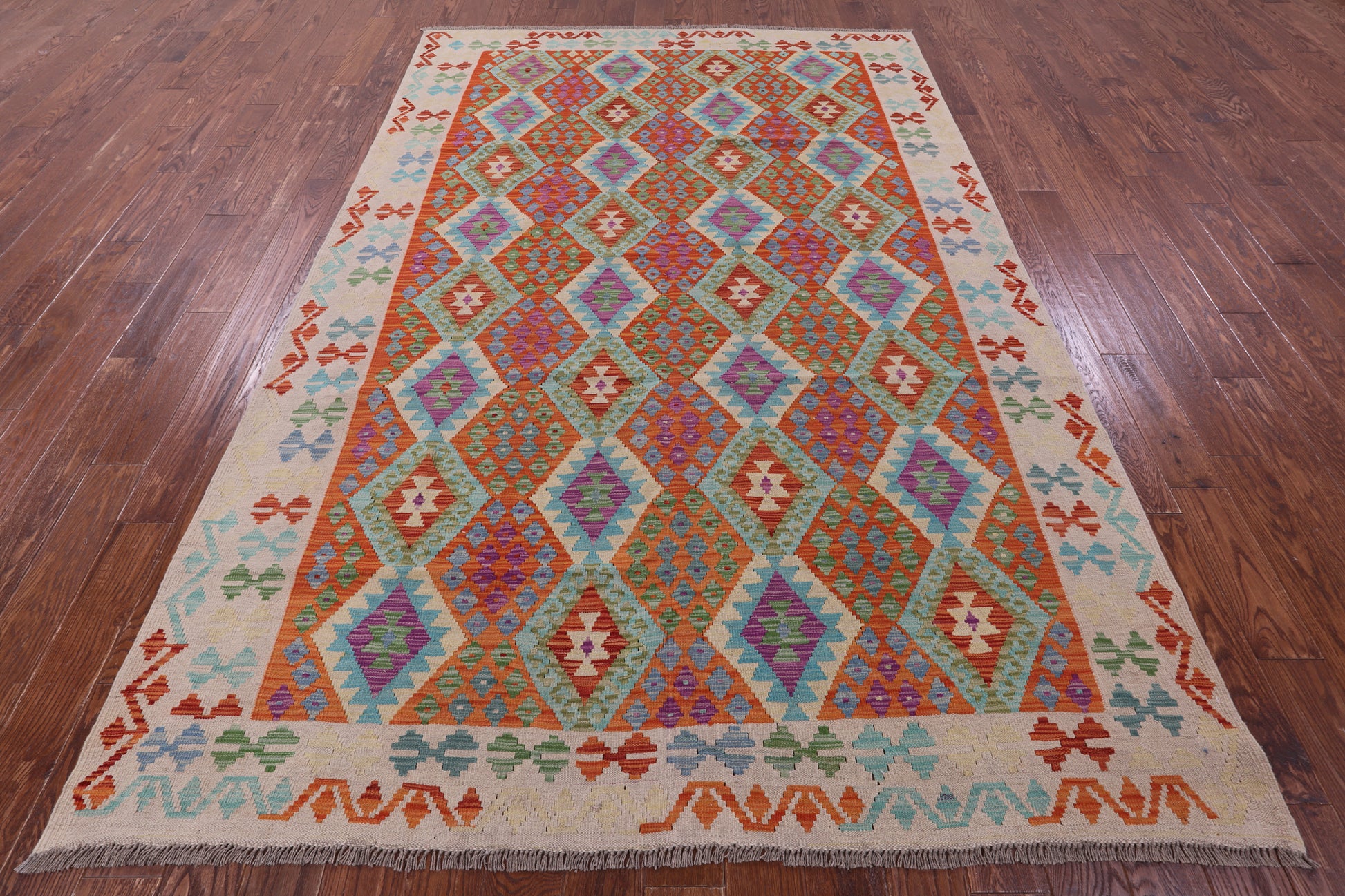Reversible Kilim Flat Weave Wool On Wool Rug - 6' 9" X 10' 1" - Golden Nile