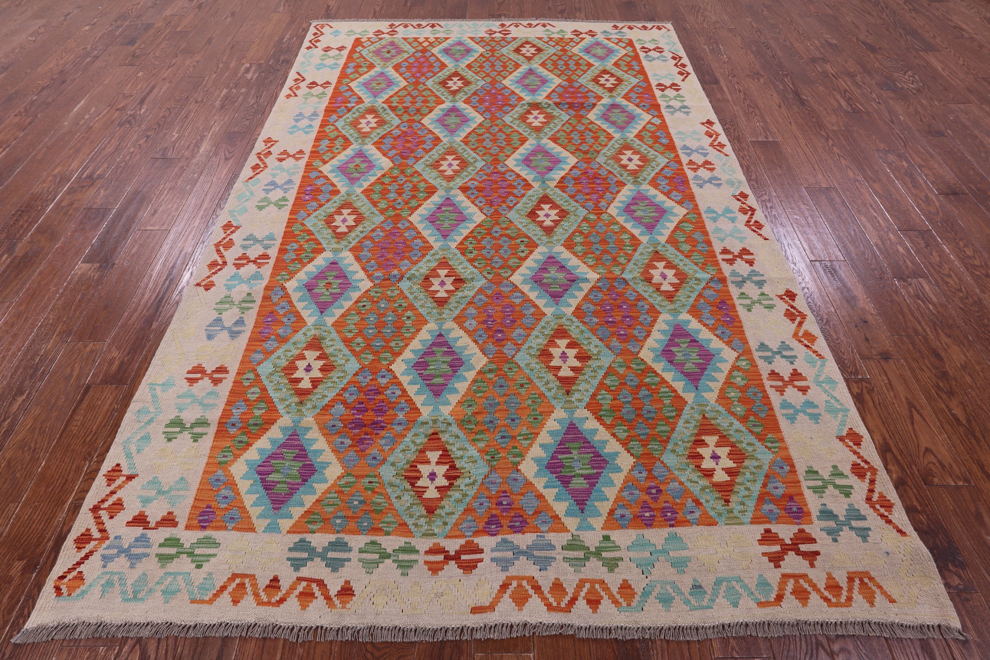 Reversible Kilim Flat Weave Wool On Wool Rug - 6' 9" X 10' 1" - Golden Nile