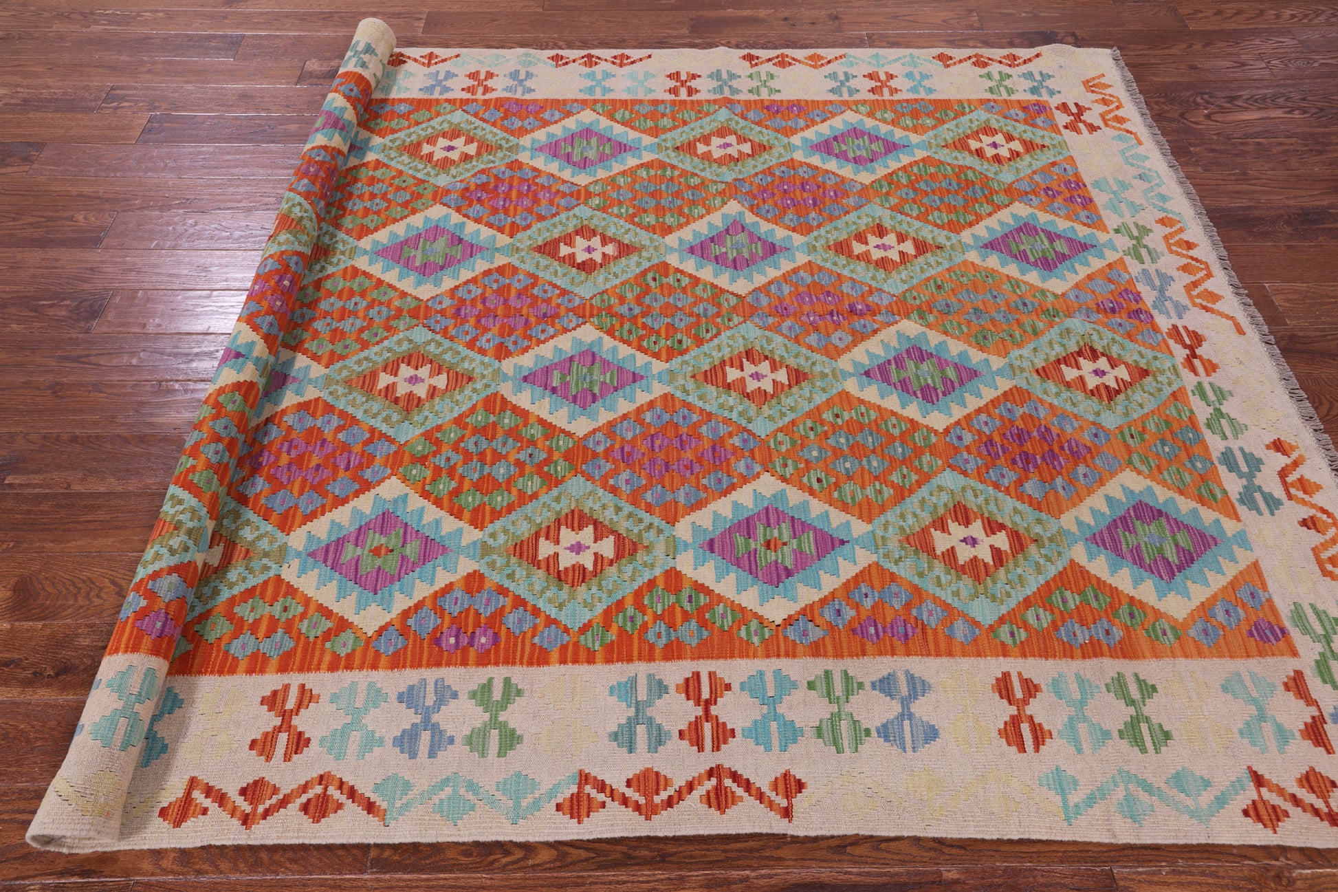 Reversible Kilim Flat Weave Wool On Wool Rug - 6' 9" X 10' 1" - Golden Nile
