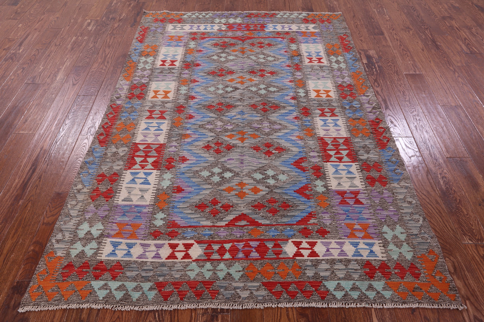 Reversible Kilim Flat Weave Wool On Wool Rug - 5' 7" X 7' 7" - Golden Nile