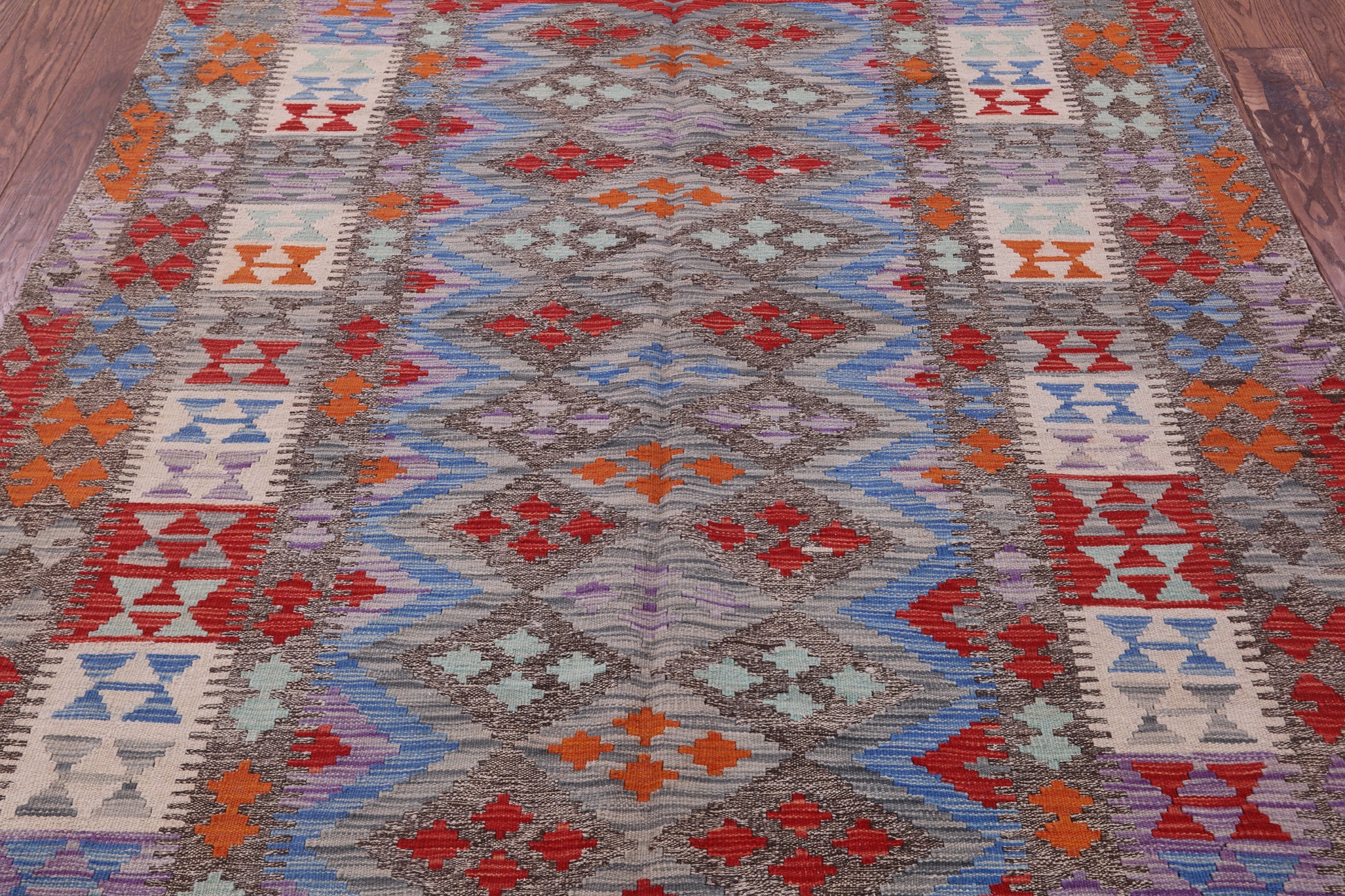 Reversible Kilim Flat Weave Wool On Wool Rug - 5' 7" X 7' 7" - Golden Nile