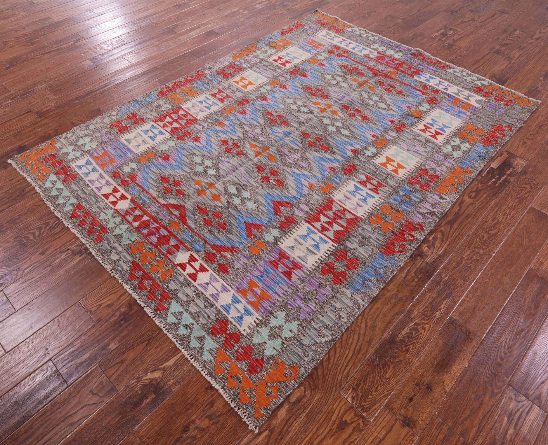 Reversible Kilim Flat Weave Wool On Wool Rug - 5' 7" X 7' 7" - Golden Nile
